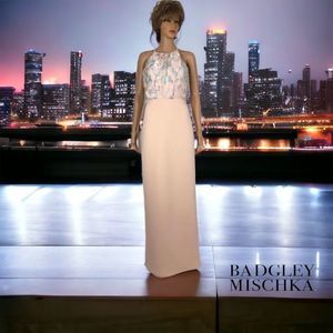 Badgley Mischka Danah Floral Halter Gown